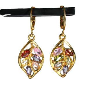 Pipi Tree CZ Leaf Drop Earrings NWOT